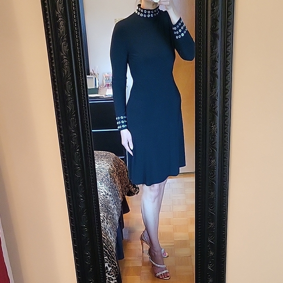 Joseph Ribkoff Dresses & Skirts - NEW Joseph Ribkoff Black Sheath Dress, Embellished Mock Neck, Flowy, 8